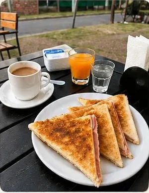 Combo 2: café con leche y tostados de jamón y queso