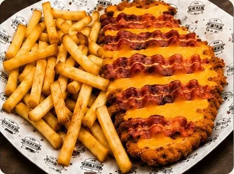 Milanesa con cheddar y bacon XXL con fritas