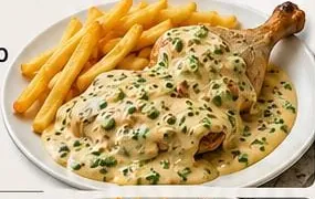 Pata y muslo con crema y verdeo